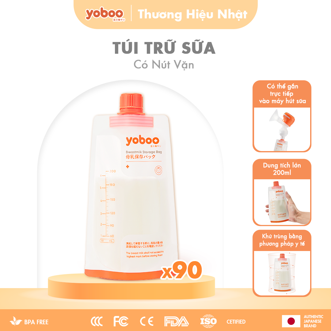 Combo 3 Hộp 90 Túi Trữ Sữa Mẹ Nút Vặn yoboo An Toàn Không Chứa BPA Không