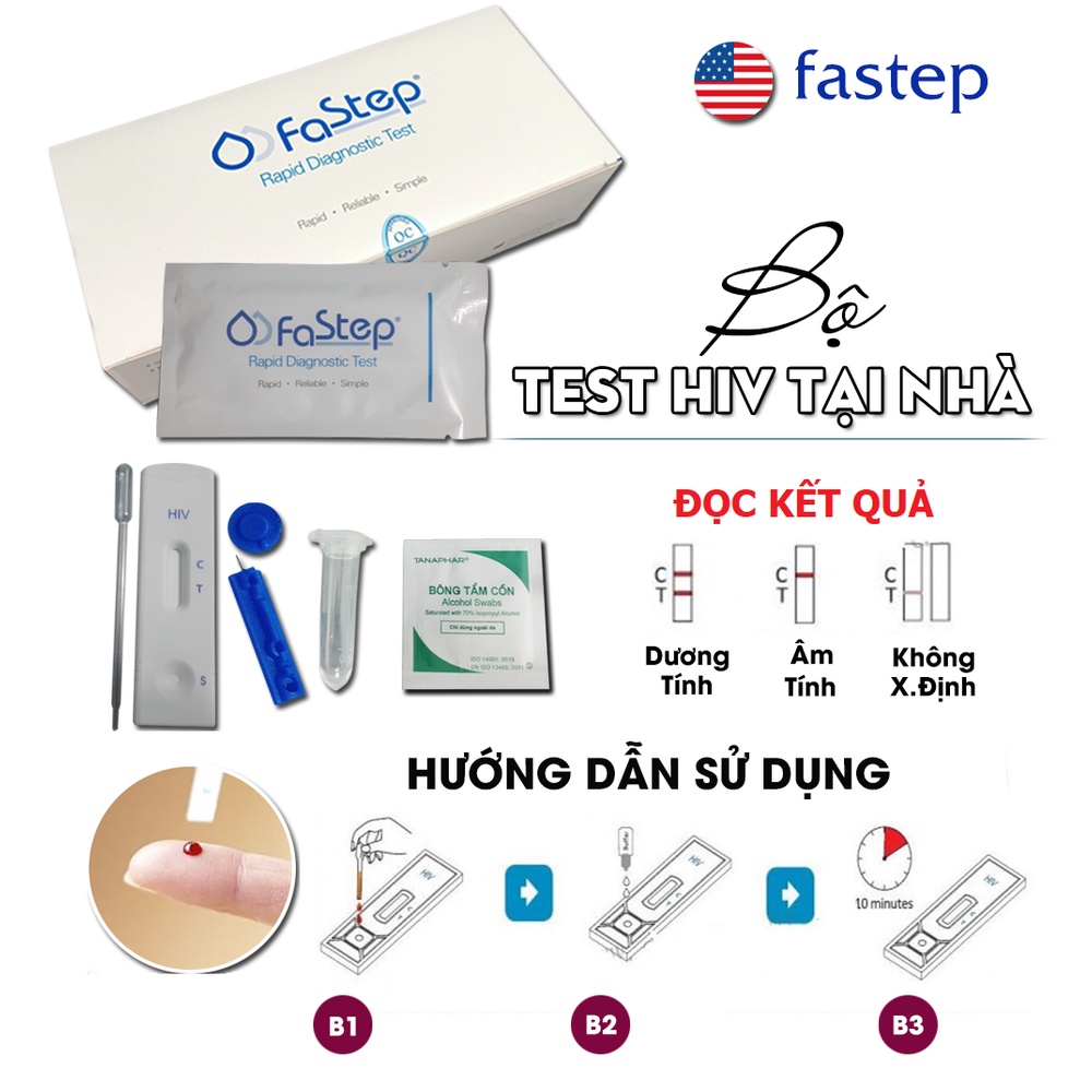 Fastep  Bộ test HIV Nhanh Tại Nhà, Que Thử HIV Cho Kết Quả Chính Xác 99,9%, Nên Test 2 Bộ/Lần Để Tránh Sai Số