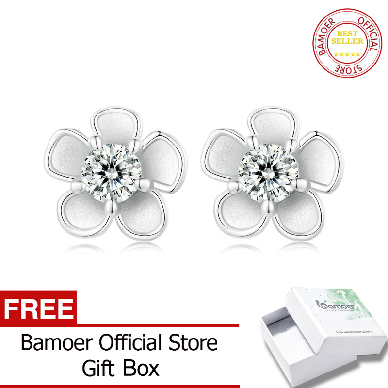 Bamoer Moissanite 925 Bông tai dạng hạt bằng bạc ý Cho Phụ Nữ Brilliant Sakura Hình Dạng VVS1 Rõ Ràng trang sức thời trang Mse041
