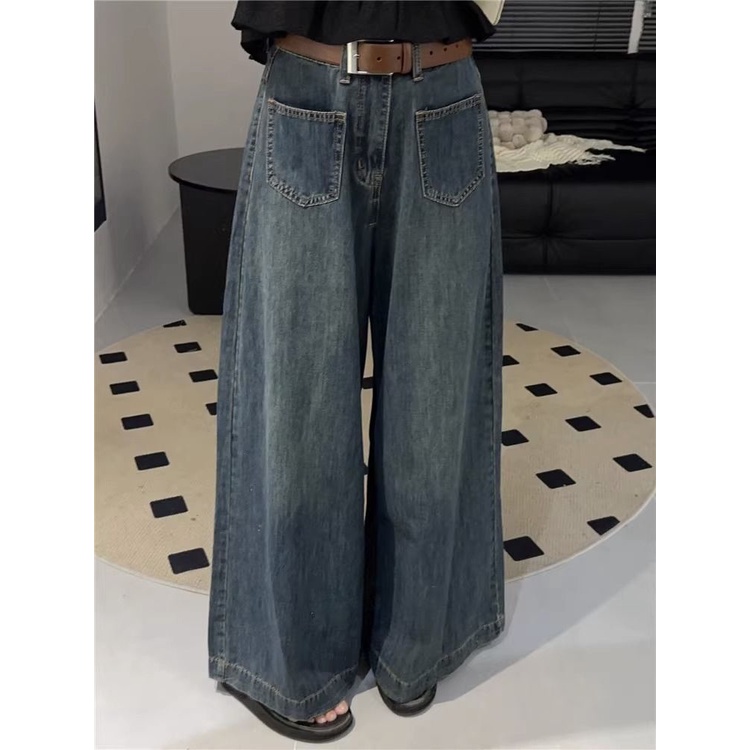 利[Hàng Có Sẵn] Quần jeans Ống Rộng Lưng Cao Phong Cách vintage Nhật Bản Và Hàn Quốc
