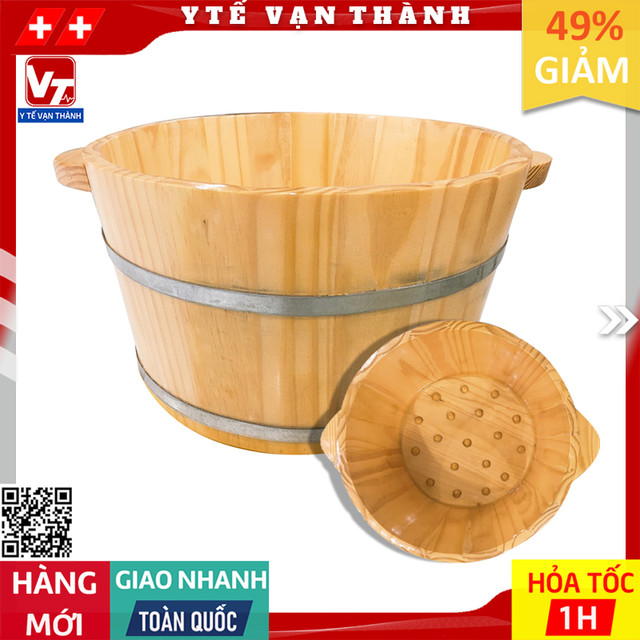 ✅ Chậu Ngâm Chân Gỗ (Loại Cao, Có Hạt Massage) Thông Tự Nhiên Cao Cấp | Spa, Massage Chân -VT0507 - Y Tế Vạn Thành