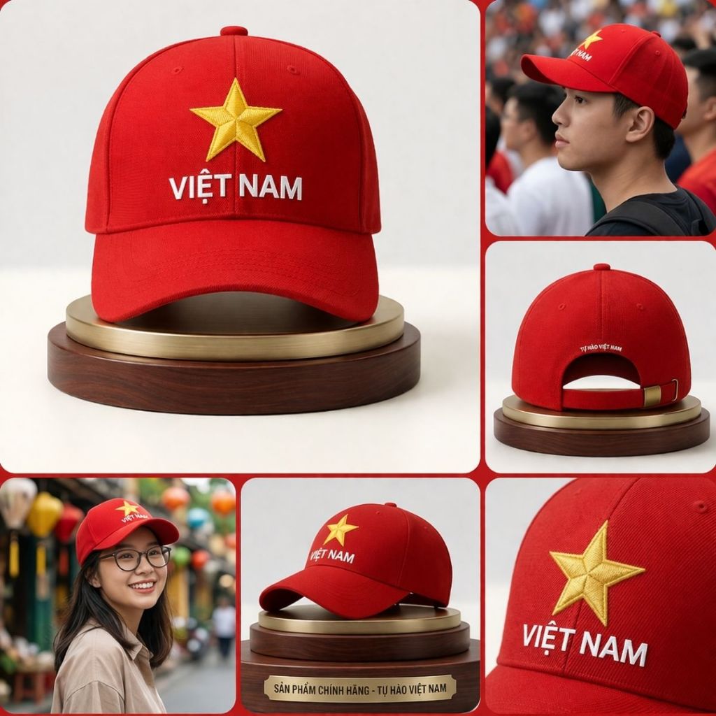 [2/9] Mũ Lưỡi Trai Cờ Đỏ Sao Vàng Thêu Nổi 3D Nón Kết Việt Nam Vải Kaki Cao Cấp Phụ Kiện Cổ Vũ Đi Bão Lễ 30/4