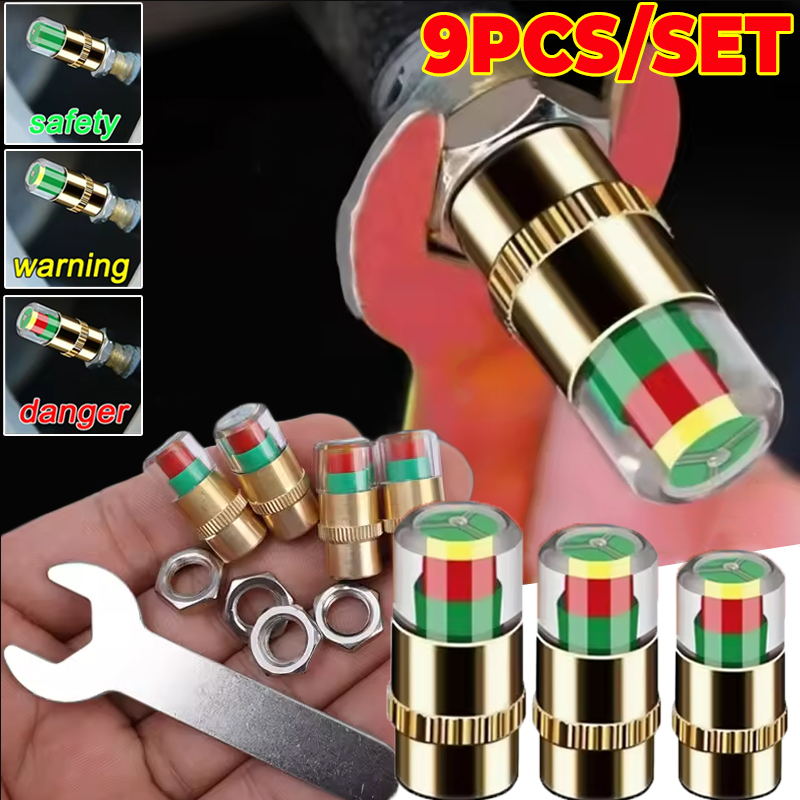 9 cái/bộ lốp xe hơi chỉ số áp suất thiết lập đồng hồ đo áp suất lốp chỉ số cảnh báo giám sát nắp van cảm biến bên ngoài Van Phát hiện màn hình