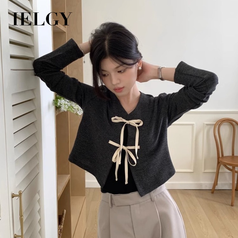 Áo khoác Áo cardigan dệt kim dây nơ ielgy áo quần soóc thon dáng rộng cho nữ