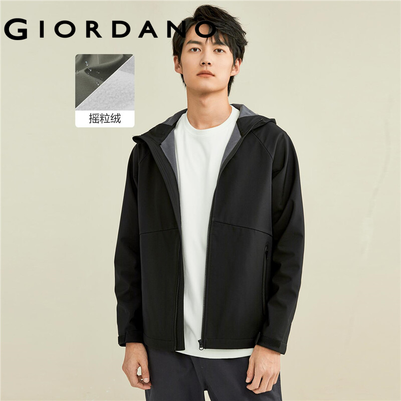 Giordano Áo khoác nam vải polar lông cừu tổng hợp cỡ rộng tay áo raglan có mũ 01072677