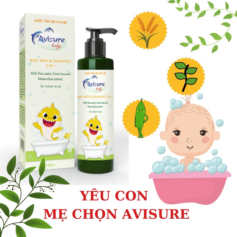 Sữa tắm gội thảo dược cho bé Avisure Chai 100ml sữa tắm gội trẻ em ngừa rôm sảy, tắm gội thảo dược chứa sữa và gạo