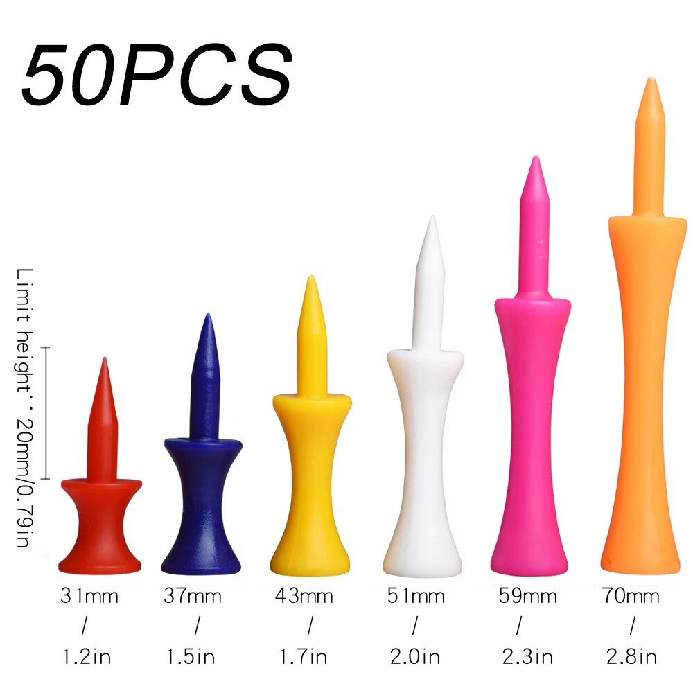 50Pcs Colorful Plastic Golf Tee Step Down Graduated Castle Tee Height Control Golf Ball Holder Golf Accessories