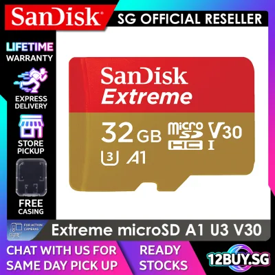 SanDisk Extreme microSD Card Full 4K V30 U3 UHS-I C10 160MB/s Read Speed 90MB/s Write Speed 32GB 64GB 128GB 256GB 400GB 512GB 1TB QXAF QXA1 QXA2 3PM.SG 12BUY.SG Lifetime Warranty Express Door Delivery 3 to 7 Days
