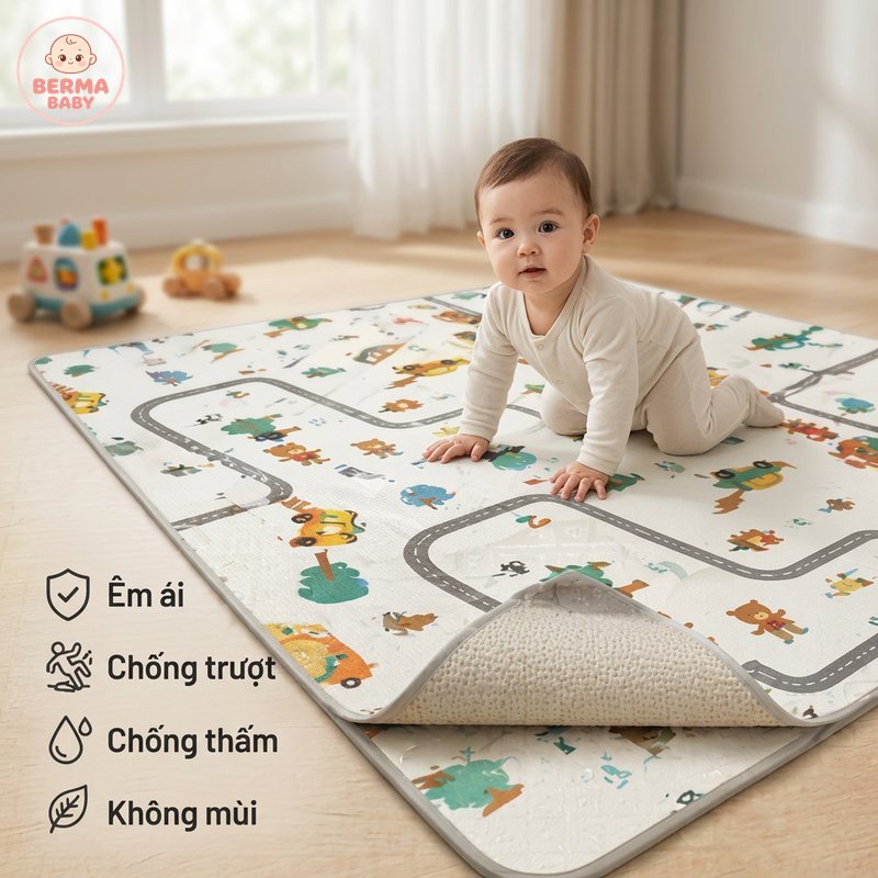 BERMA BABY Thảm Xốp XPE Thảm Chơi Bé dễ vệ sinh không mùi độc chống trơn trượt mềm mại tập bò tập di chuyển cho bé