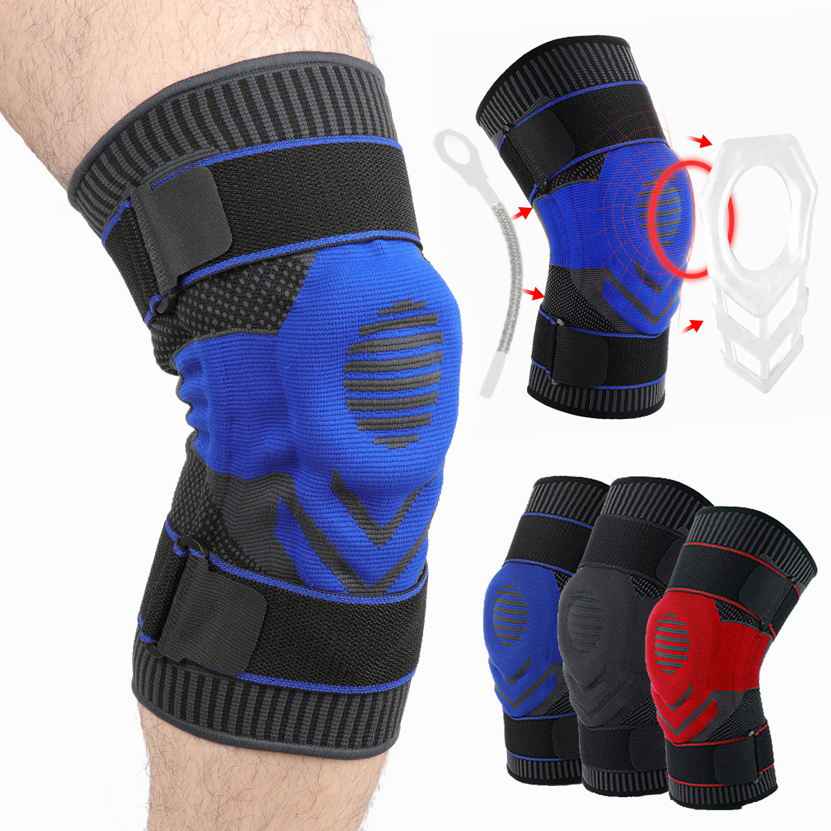 Chuyên nghiệp cú đúp đầu gối nén Miếng đệm đầu gối tay áo với xương bánh chè gel pad & side ổn định Hỗ trợ đầu gối băng