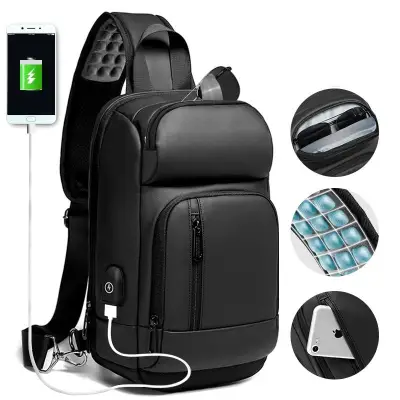 High Quality 2019 USB Charging Men Fashion Chest Bag Multi-Functional Travel Shoulder Bag Outdoor Anti-Theft Sling Messenger Bag