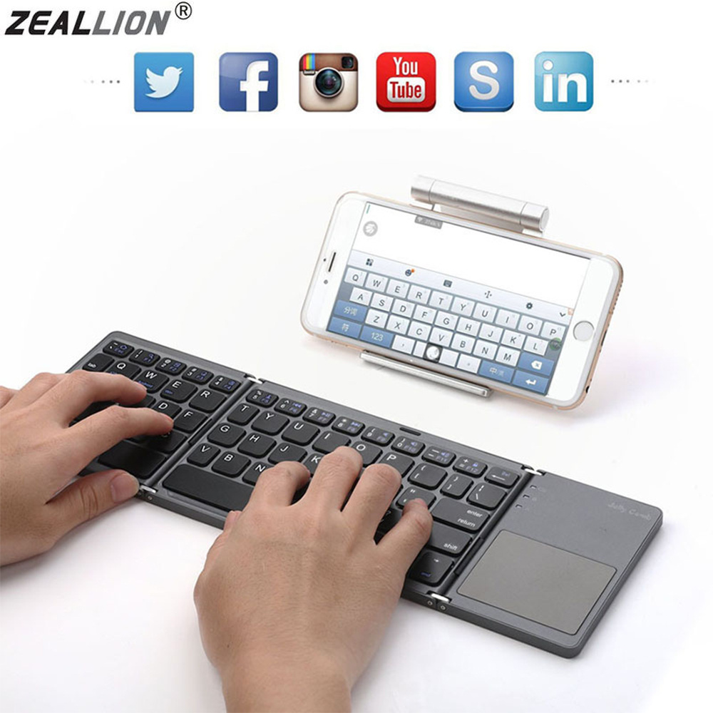 Zeallion Mini gấp làm ba không dây Bàn phím bàn di chuột bluetooth Xách Tay Đa-Thiết Bị Bàn Phím Có Thể Sạc Lại Cho Đa-Ngôn Ngữ Cho Các Cửa Sổ IOS Android Ipad Điện Thoại