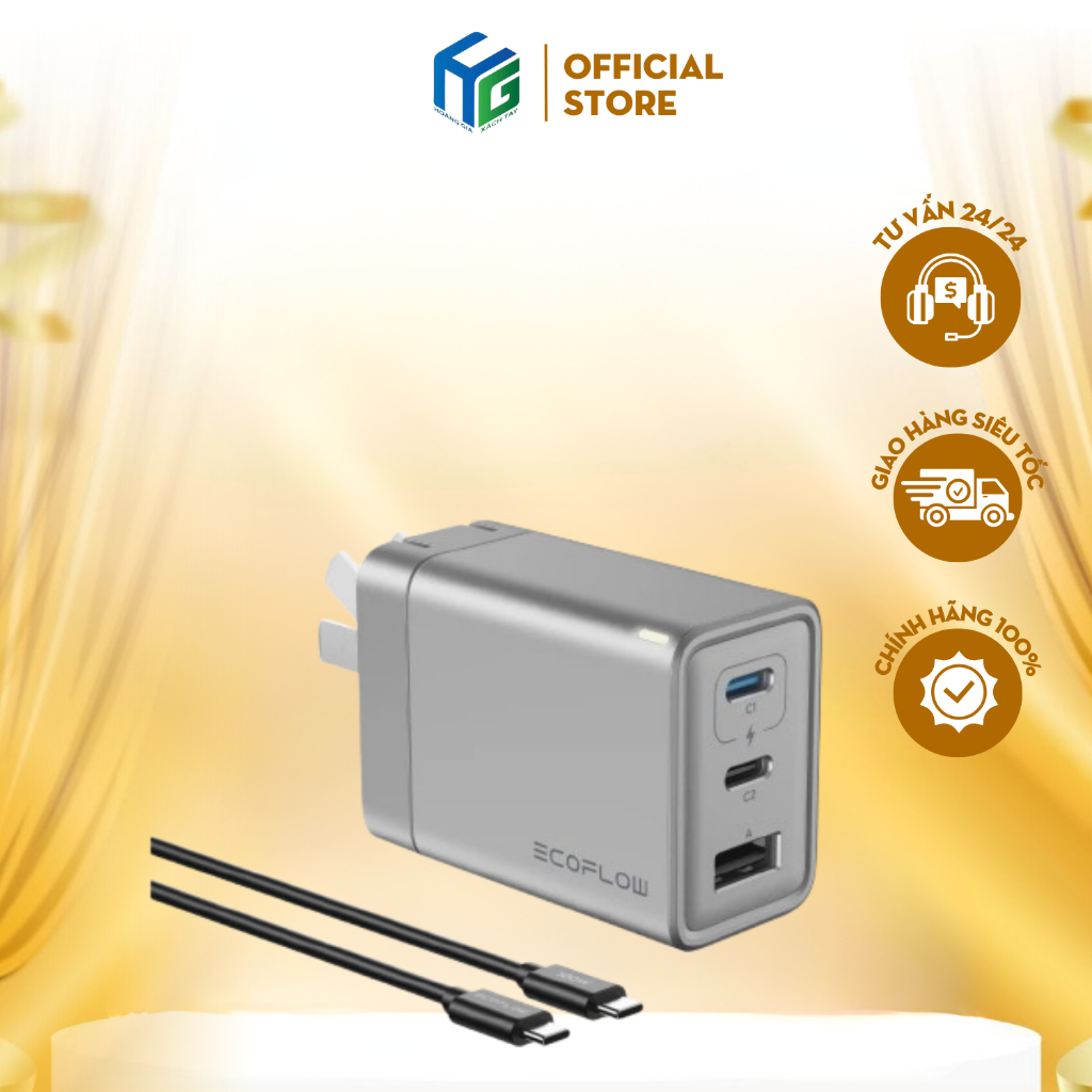 Bộ Sạc nhanh EcoFlow RAPID 65W GaN + Cáp 100W Chính Hãng