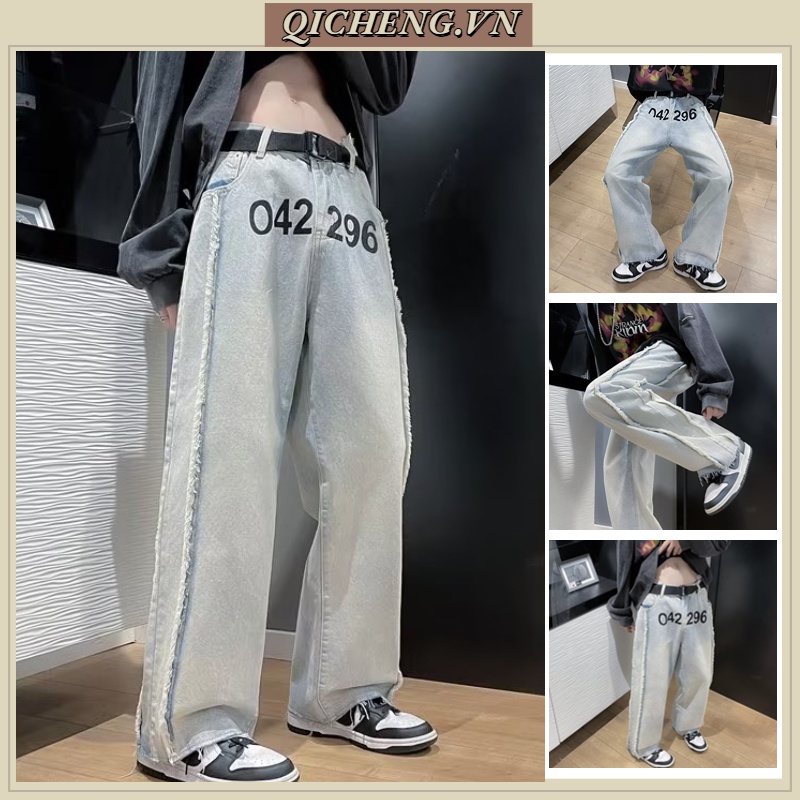 Quần Jeans Dài Rách Gối quần bò nữ Thời Trang Dành quần jean nam Nam Và Nữ quần jean nam ống đứng phong cách Hàn Quốc quần ống suông