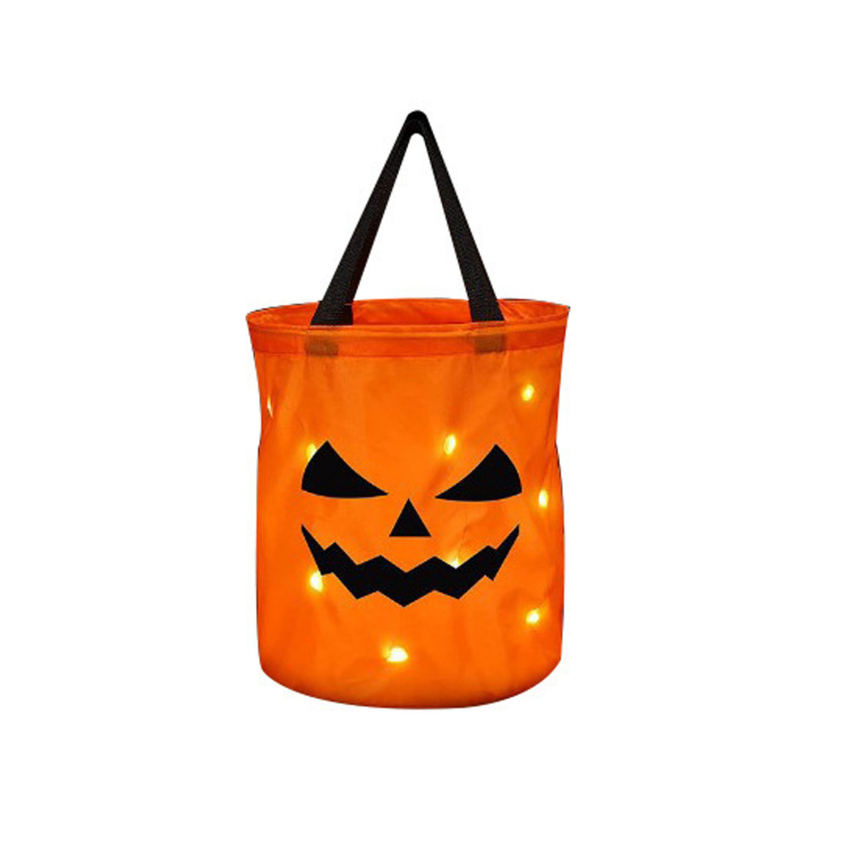 LED Light Halloween Trick Or Treat Bucket Pumpkin Candy Bags Collapsible Halloween Basket For Thanksgiving Party Gift Basket