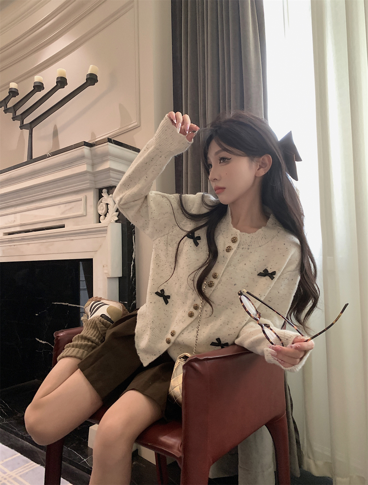 Áo cardigan dệt kim nữ duohanzi áo len có nơ đáng yêu