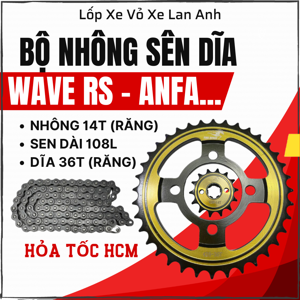 Bộ nhông sên dĩa wave lớn / wave alpha 2007/wave rs / wave rsx / wave s110/ future / Blade