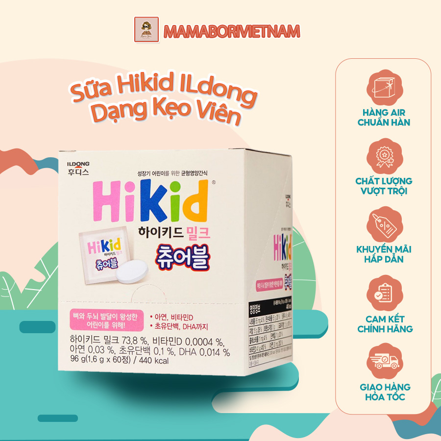 Kẹo sữa Hikid viên hộp 60 viên hỗ trợ tăng cân chiều cao cho bé [Hàng chuẩn Air - Cam kết chính hãng