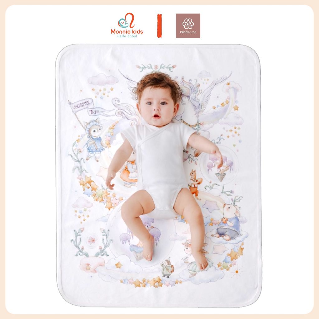 Lót chống thấm cotton Bubble Tree cho bé sơ sinh, tấm thay bỉm họa tiết thoáng khí - Monnie Kids