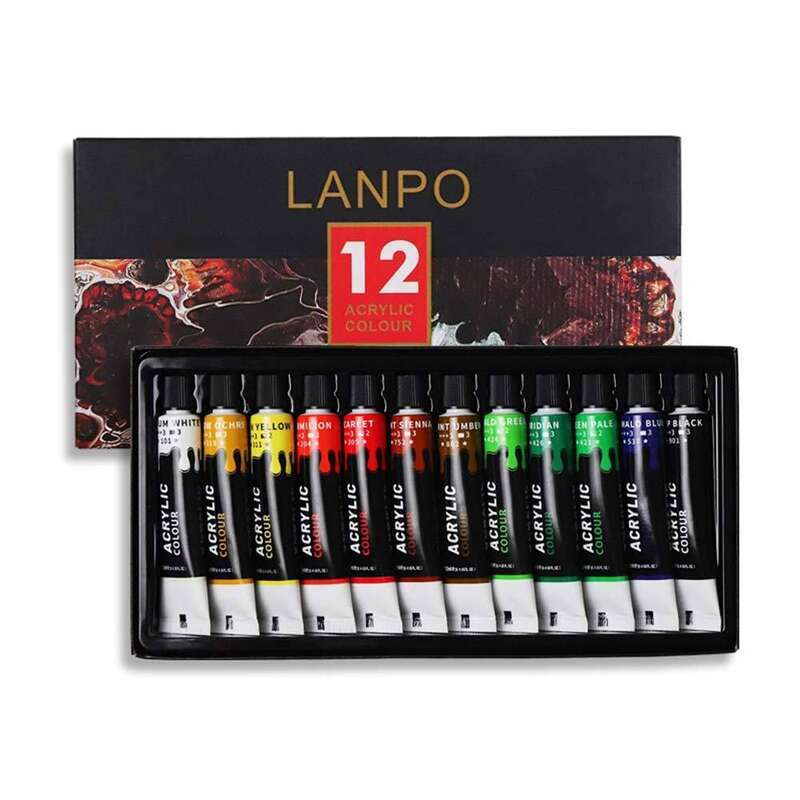 Ready Stock Fabric Set Clothes Permanent Textile Puffy Paint Kit for Shoes Canvas LANPO 12 Acrylic Colours