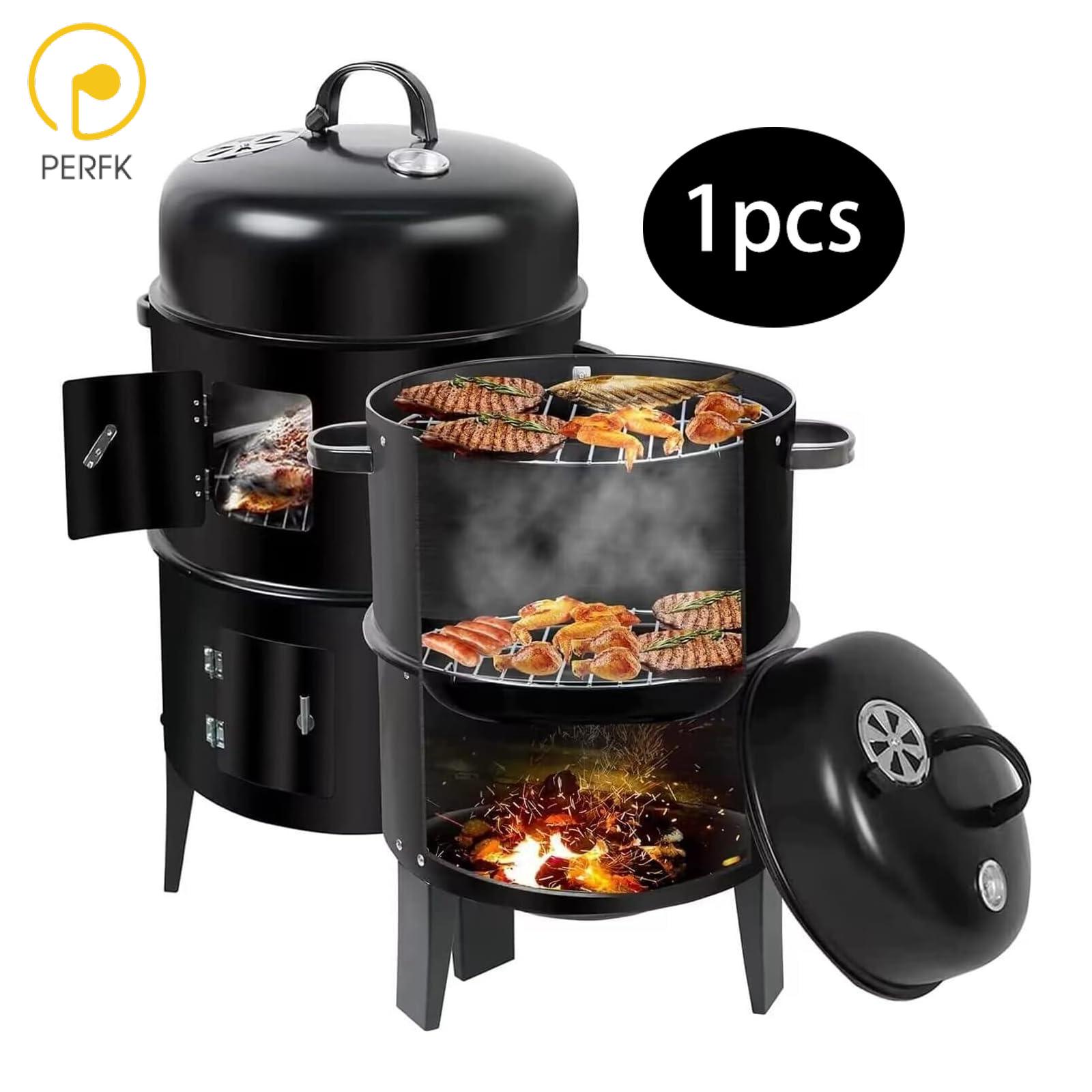 Perfk Vertical BBQ Grill Fire Pit with Air Vent 6 Hooks Charcoal Grill Thermometer for Hiking Backyard Picnic Winter Travel ราคา 4,932 บาท*ส่งฟรี