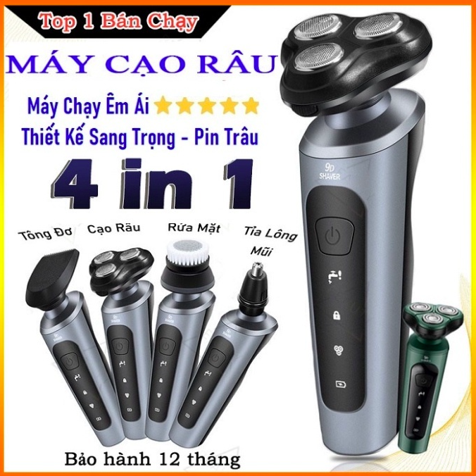 Máy Cạo Râu Đa Năng 9D Shaver 3 Lưỡi Kép Cực Êm, Dao Cạo Râu Điện Chống Nước IPX7 Nhỏ Gọn Tặng Kèm 6 Phụ Kiện Hot