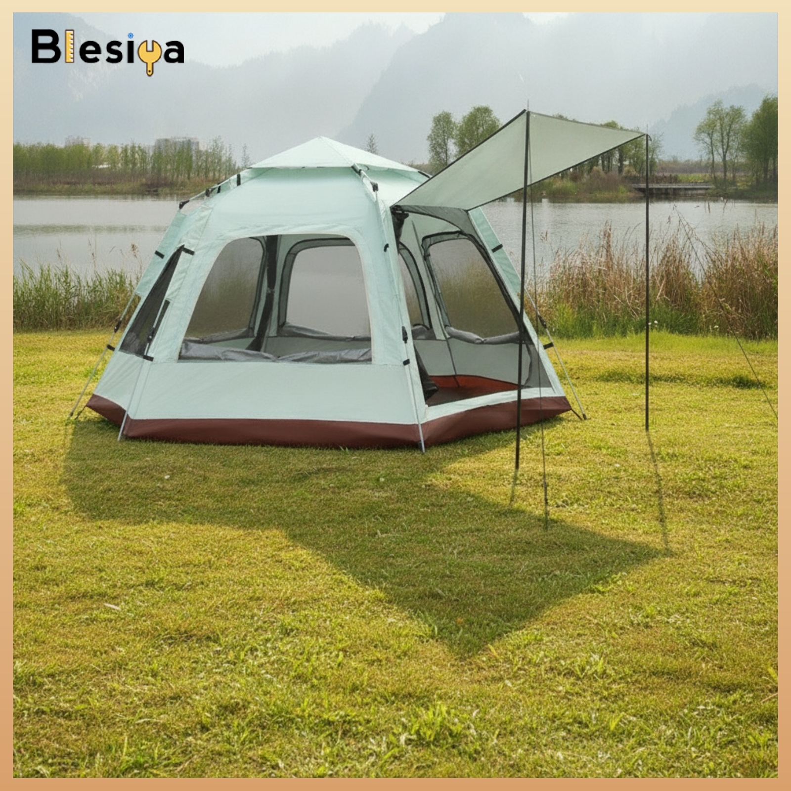 Blesiya Automatic Instant-Setup Tent Easy Setup Hexagonal Tent Ventilated bugProof for Families ราคา 7,915 บาท*ส่งฟรี