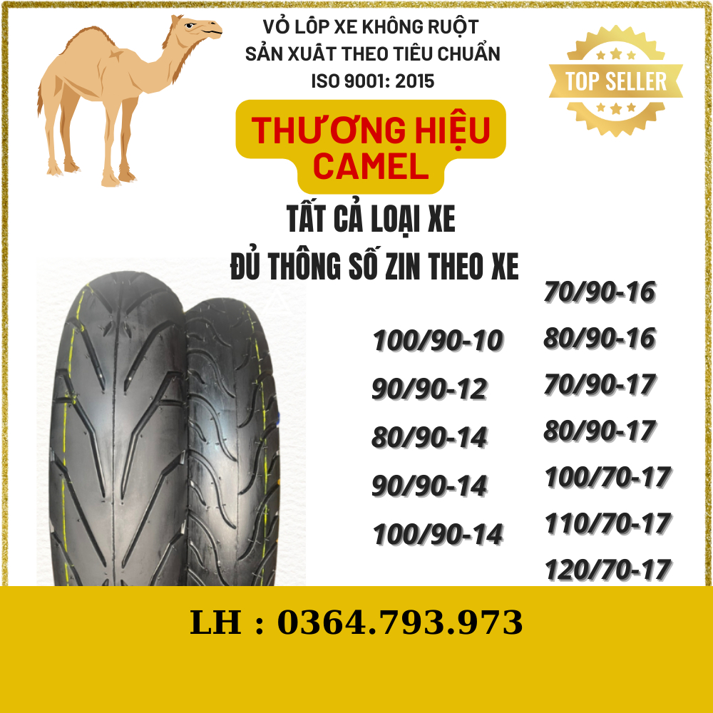 Vỏ Lốp XE MÁY Không Ruột CAMEL Đủ Loại Xe, XE TAY GA, XE CÔN TAY