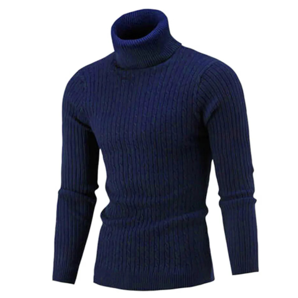 Casual Men Winter Solid Color Turtle Neck Long Sleeve Twist Knitted Slim Sweater Men's Knitted Sweaters Pullover Men999_voghion.com