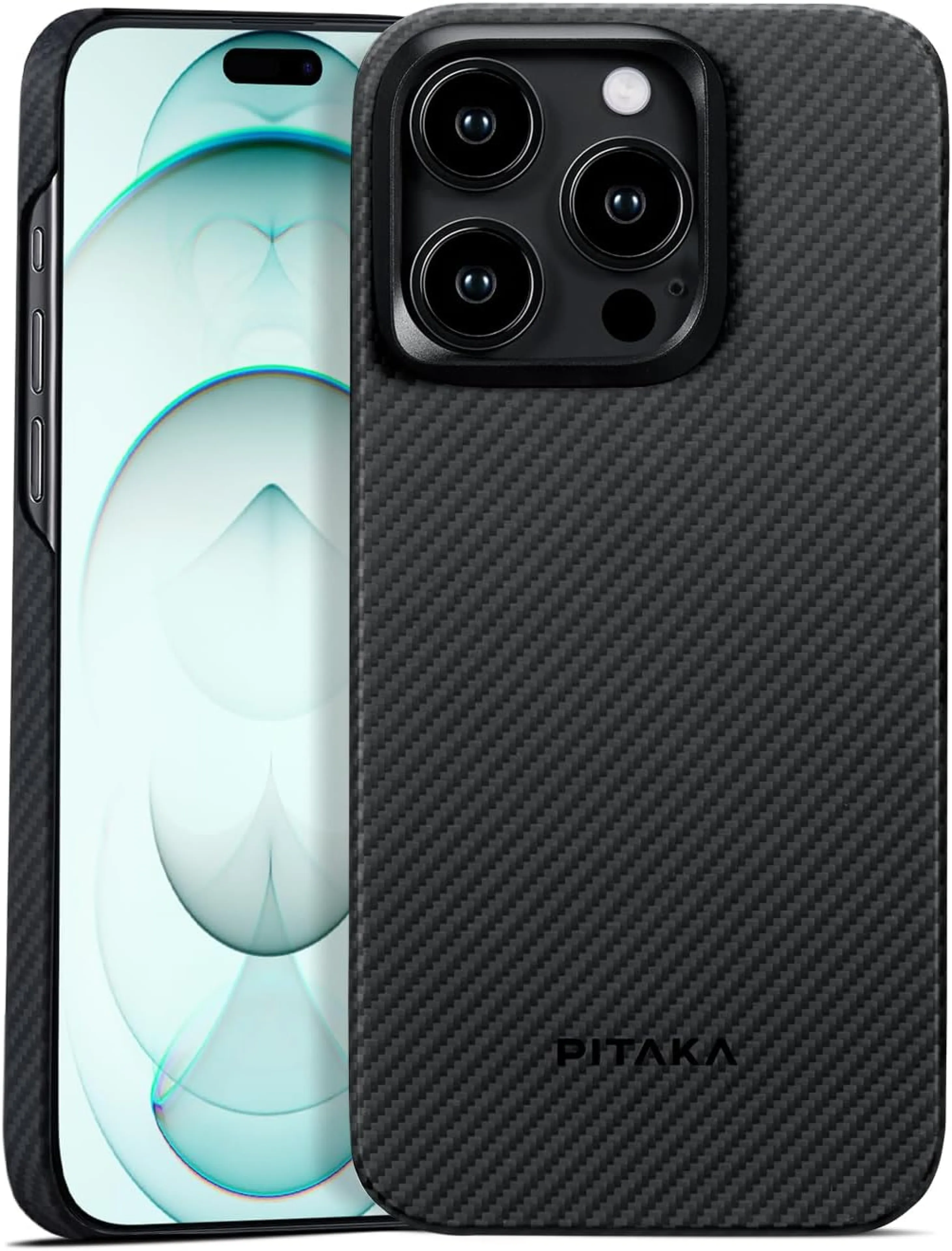 PITAKA Case for iPhone 15 Pro Max Compatible with MagSafe, Slim & Light iPhone 15 Pro Max Case 6.7-inch with a Case-Less Touch Feeling, 600D Aramid Fiber Made [MagEZ Case 4 - Black/Grey(Twill)] - รูปที่ 1