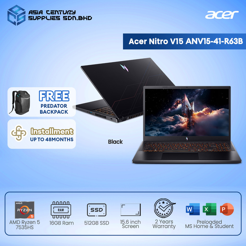 Acer Nitro V 15 ANV15-41-R63B 15.6" FHD 165Hz Gaming Laptop (R5 7535HS / 16GB / 512 GB SSD / RTX 3050 6GB / W11 , HS )