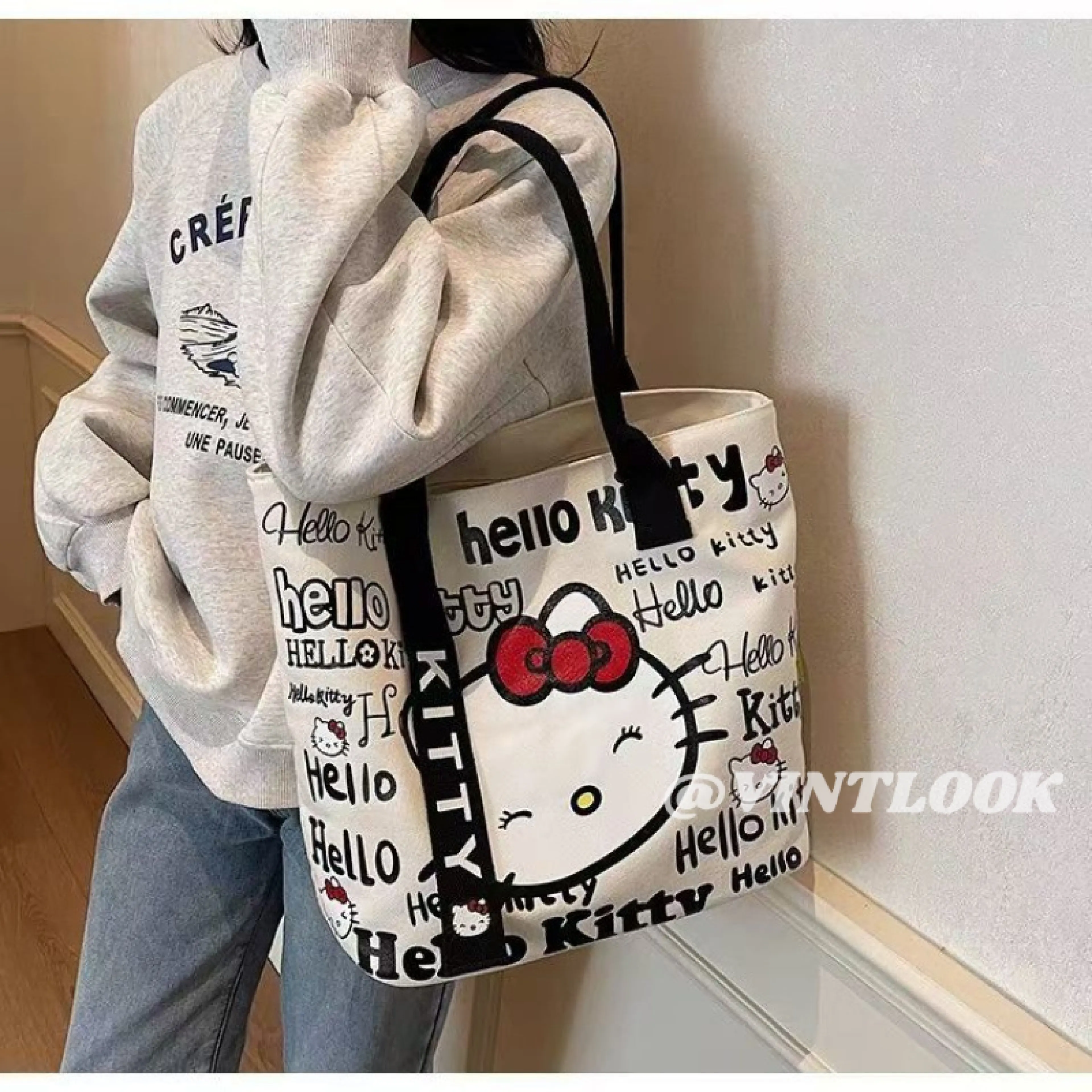 VINTLOOK Cartoon Canvas Bag Fashion Bag Women's Handbag Cute Commuter's All-Matching One-Shoulder Tote Large Capacity