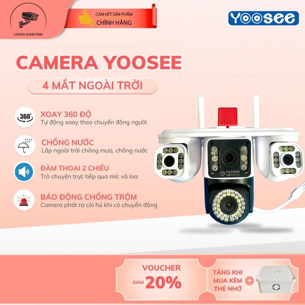 [Mẫu Pro 4 Mắt] Camera YOOSEE Pro 4 mắt F60, Ngoài Trời Chống Nước