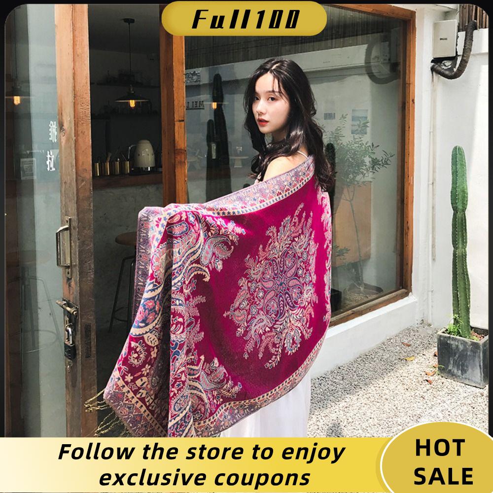 Full100 khăn choàng Vải dệt hoa điều Bohemian Pashmina ấm áp khăn quàng cổ nữ bãi biển mùa đông khăn choàng mềm dài