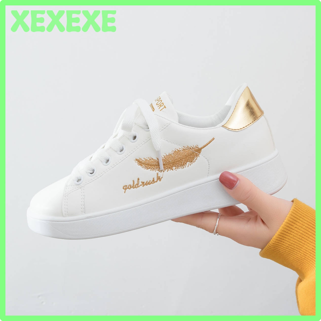 HOT@**@ Women Sneakers Fashion Breathble Vulcanized Shoes Pu Leather Platform Shoes White Lace Up Casual Shoes Zapatos Mujer