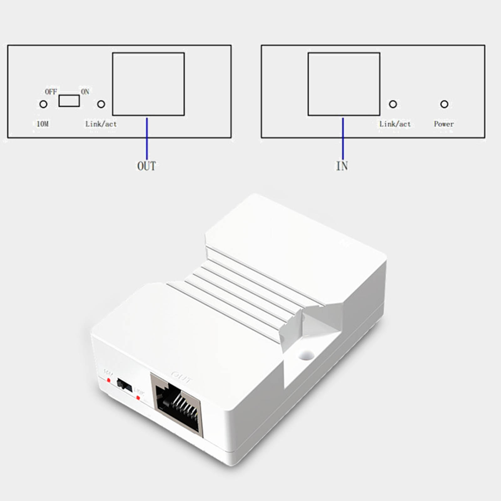 Ethernet Repeater 656ft phạm vi 1 trong 1 out PoE Extender cho IP Camera