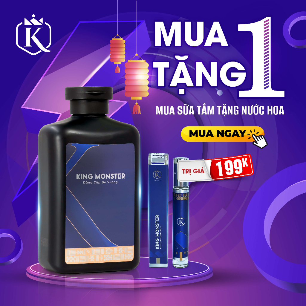 [TẶNG nước hoa] Sữa tắm gội nam hương nước hoa cao cấp 3in1 KING MONSTER 350ml, sữa tắm dầu gội nam