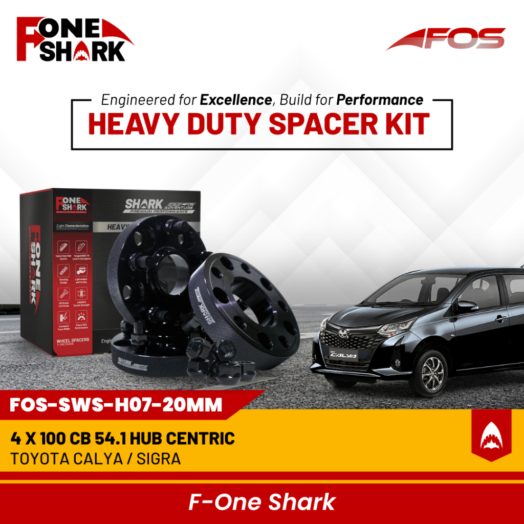 F-One Shark FOS Heavy Duty Wheel Spacer Adaptor Roda Velg Toyota Calya / Sigra Forged Alumunium Alloy 6061-T6 PCD 4 x 100 CB 54.1 Hub Centric Harga 1,200,000 rupiah*Gratis Ongkir