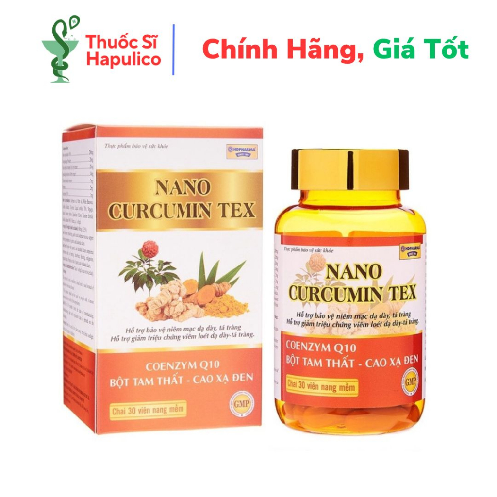 Viên tinh nghệ nano curcumin tam thất xạ đen hdpharma giảm viêm loét dạ dày - chai 30 viên