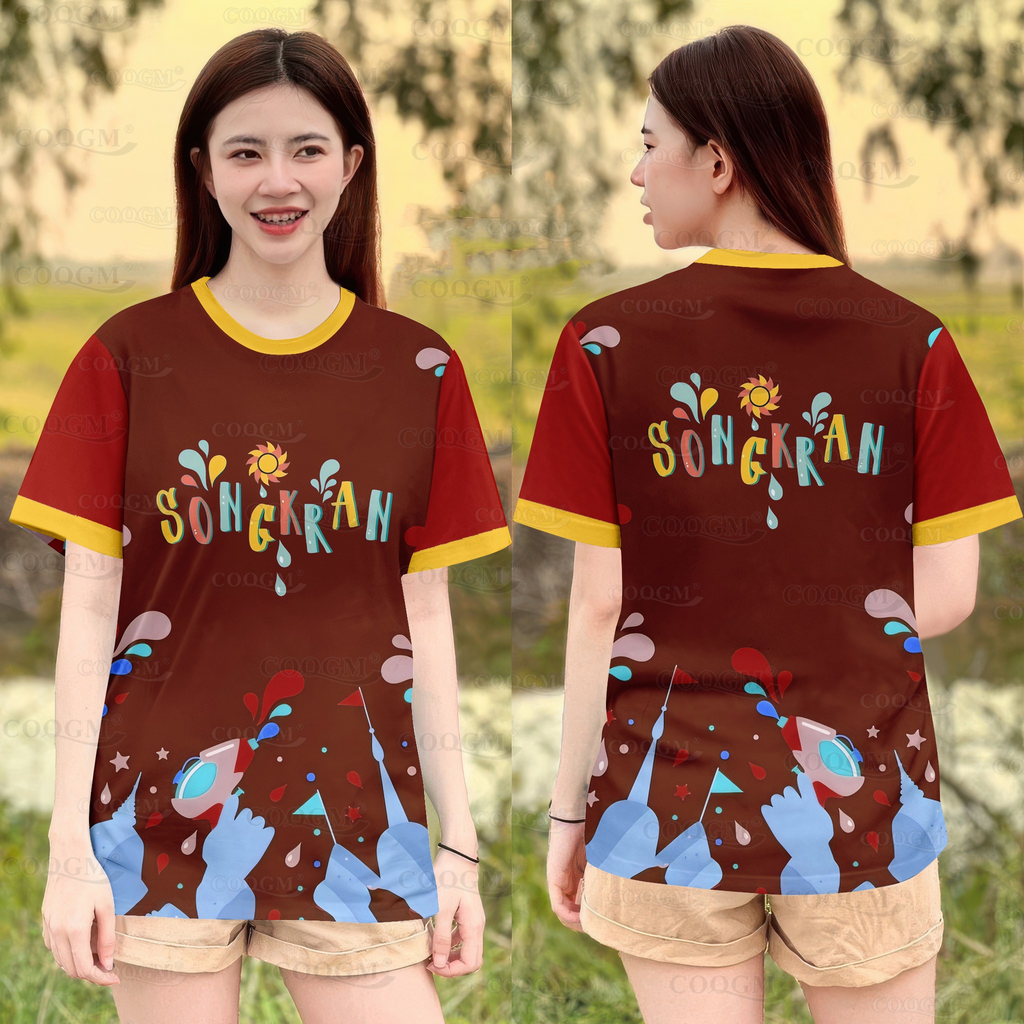 ไทยสุขสันต์สงกรานต์เสื้อยืดไม่จำกัดเพศแห้งเร็วสบายระบายอากาศฮาวายเสื้อยืดวันหยุด รหัส：10 ราคา  102 บาท*ส่งฟรี
