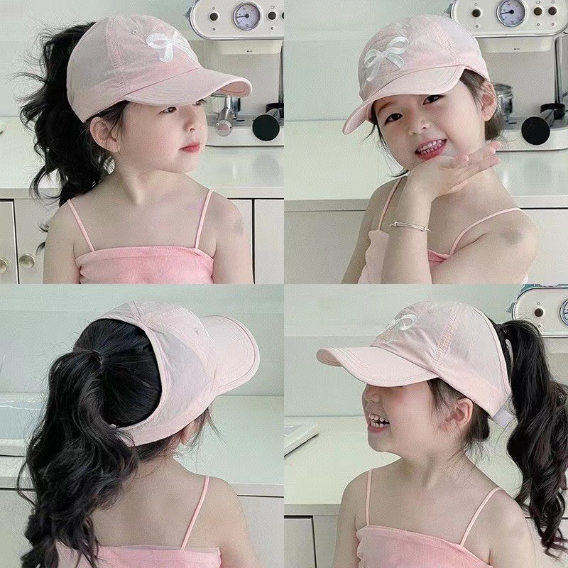 Mũ lưỡi trai nửa đầu cho bé Mũ cho bé gái, Mũ lưỡi trai bé gái đi biển THÊU NƠ cực xinh nhiều màu ch