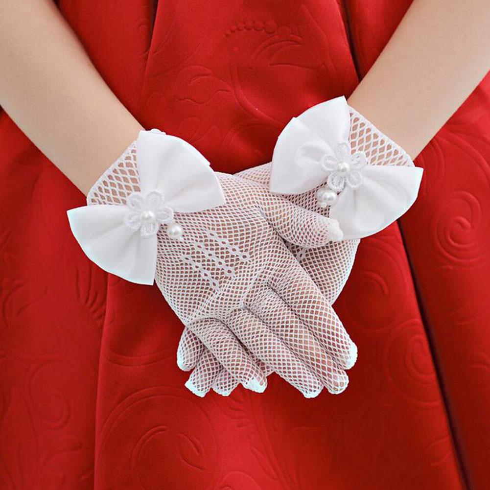 Net Bow Tie Dress Girl Child White Gloves Wedding Dress Princess Gloves Flower White Gloves Boy T7N5