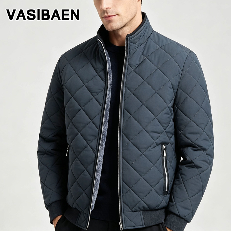 VASIBAEN  Mùa Đông Người Đàn Ông Của Áo Khoác Dày Ấm Đứng Cổ Áo Áo Khoác Thời Trang Giản Dị Cha Áo Khoác
