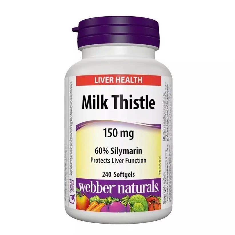 Webber Naturals Milk Thistle 150mg – Bảo Vệ Gan, Giải Độc, Tăng Cường Sức Khỏe Từ Thiên Nhiên - Hỗ trợ điều hòa men gan, cải thiện tình trạng men gan cao.  ⚡ Giúp cơ thể khỏe mạnh hơn, giảm cảm giác mệt mỏi do gan hoạt động kém.