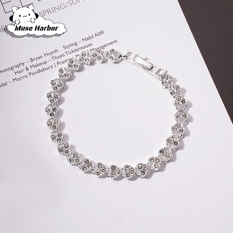 Muse Harbor สร้อยข้อมือโรมันหญิงสร้อยข้อมือคริสตัลเพทายแบบใหม่แหวนเพชรเครื่องประดับแฟชั่นเพชรเต็ม ราคา 20 บาท*ส่งฟรี