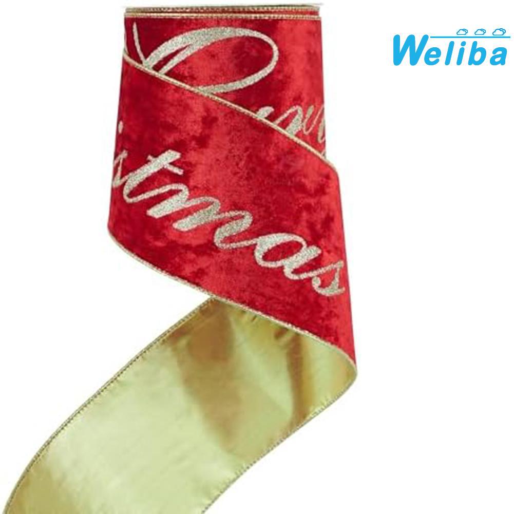 【Weliba】 Red Velvet Wired Ribbon with Glitter Gold for Christmas Tree Craft Projects [New Home Products Hot Sale] ราคา 199 บาท*ส่งฟรี