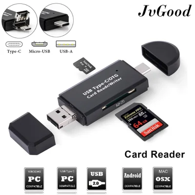 JvGood SD/Micro SD Card Reader Writer USB 3.0 Memory Card Reader OTG Adapter Viewer Micro SD/TF Compact Flash Card Reader with 2 in 1 USB/Type C