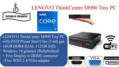 LENOVO M900 Tiny PC with DVD Player Intel Core i7-6th gen 16GB RAM,512GB SSD ,Windows 10 Pro , MS office [Refurbished]