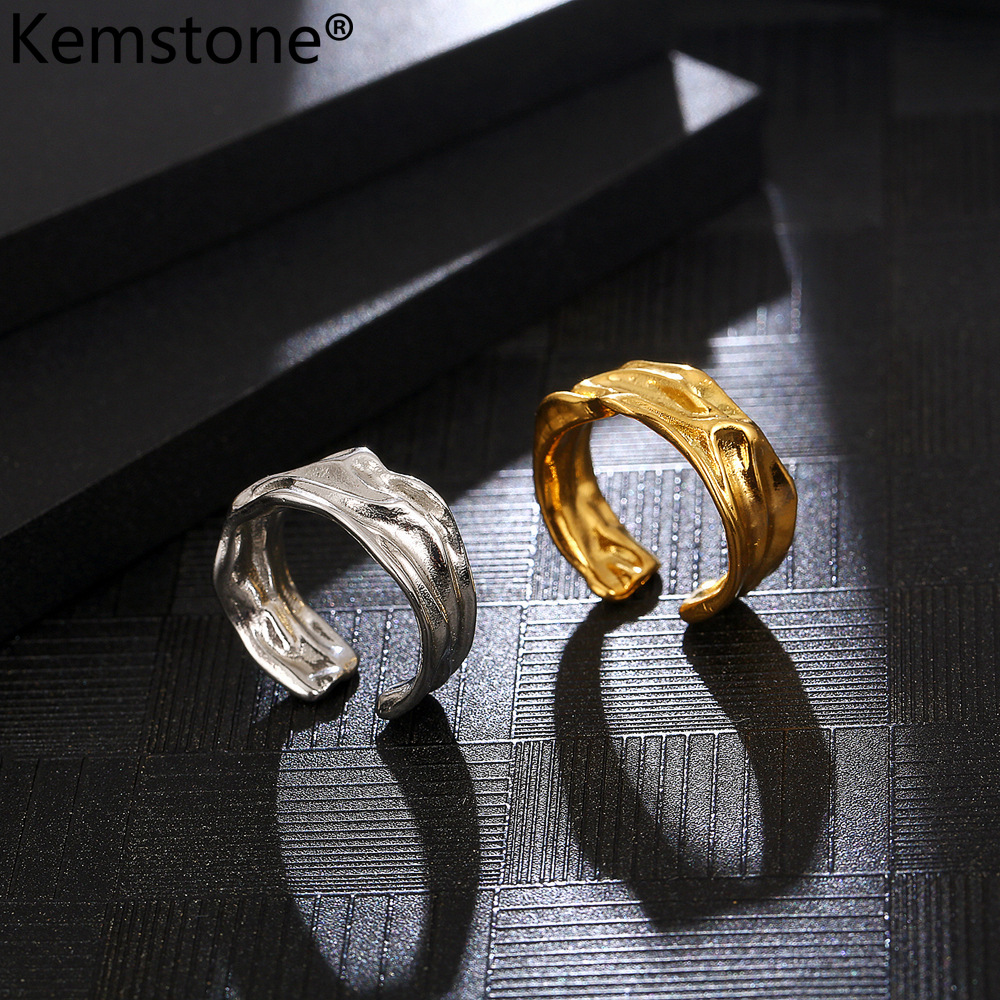 Kemstone Stainless Steel Lava Design Irregular Rings Women's Silver Gold Plated Open Ring Jewelry Gift ราคา 159 บาท*ส่งฟรี