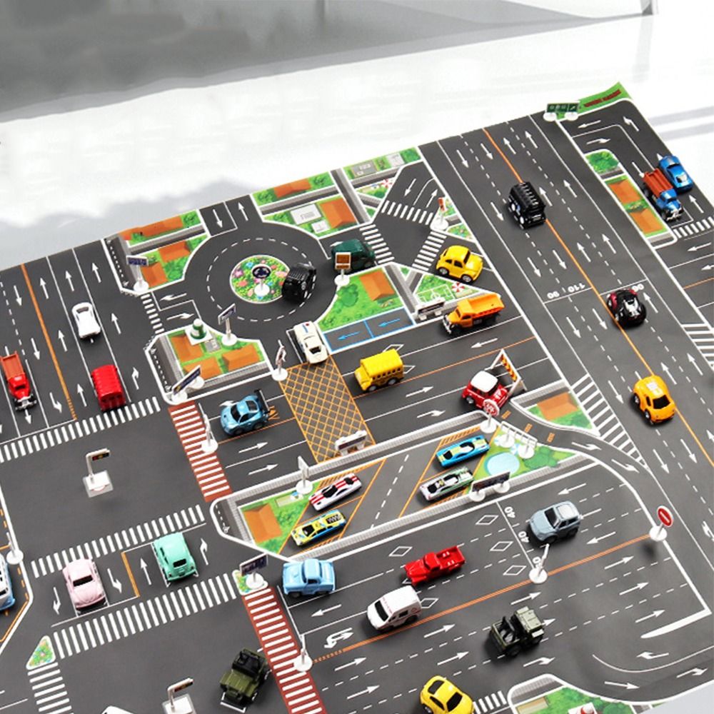 BANZU Kids Games Cartoon Kids Toys Road Mat Baby Play Mat Traffic Car Map